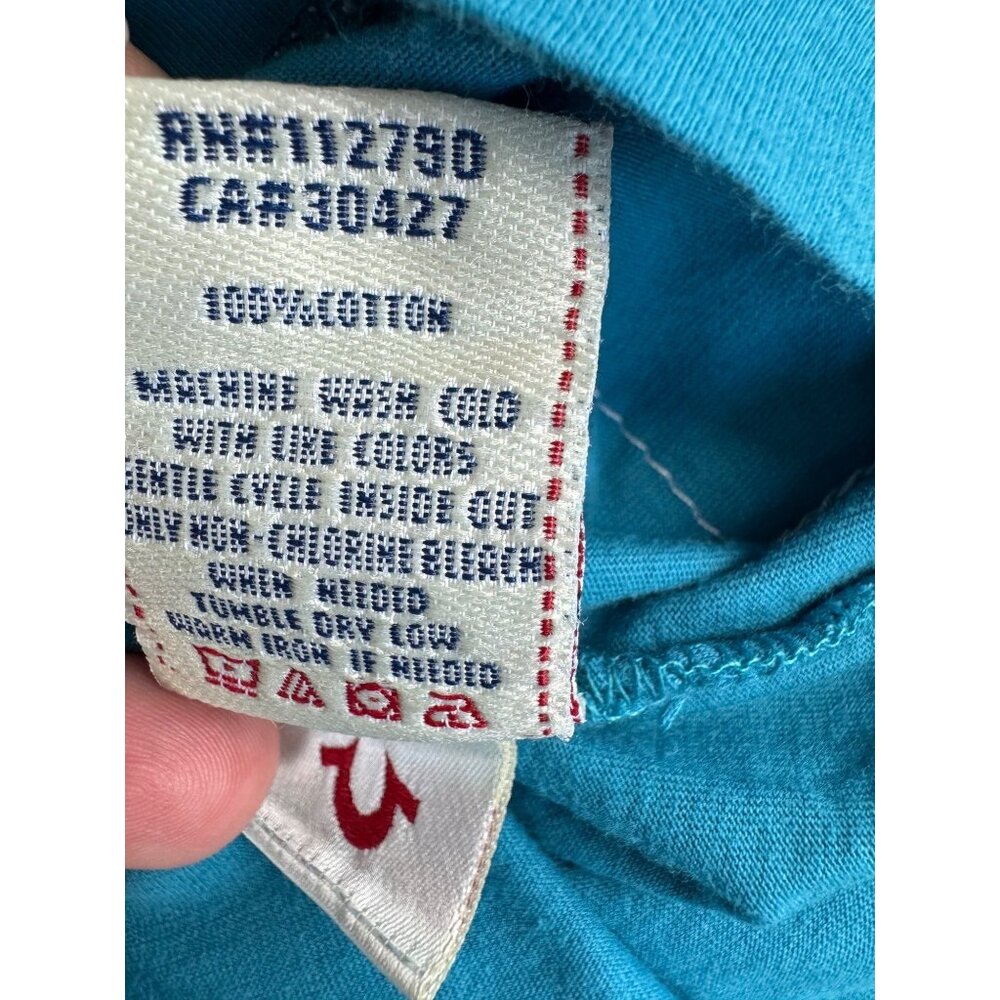 True Religion Womens S Teal Ombre V-Neck Graphic Tee Cotton Casual Style Sequenc - Picture 5 of 11